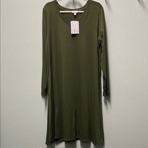 LulaRoe Emily Olive Green Long Sleeve Dress